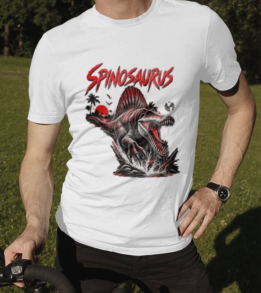 Spinosaurus Late Cretaceous 112 93 Million Years Ago Apex Predator Dinosaur Tropical Scene T-Shirt