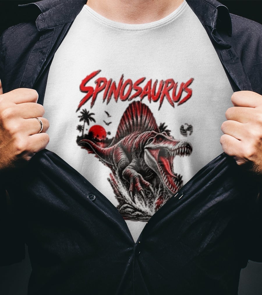 Spinosaurus Late Cretaceous 112 93 Million Years Ago Apex Predator Dinosaur Tropical Scene T-Shirt