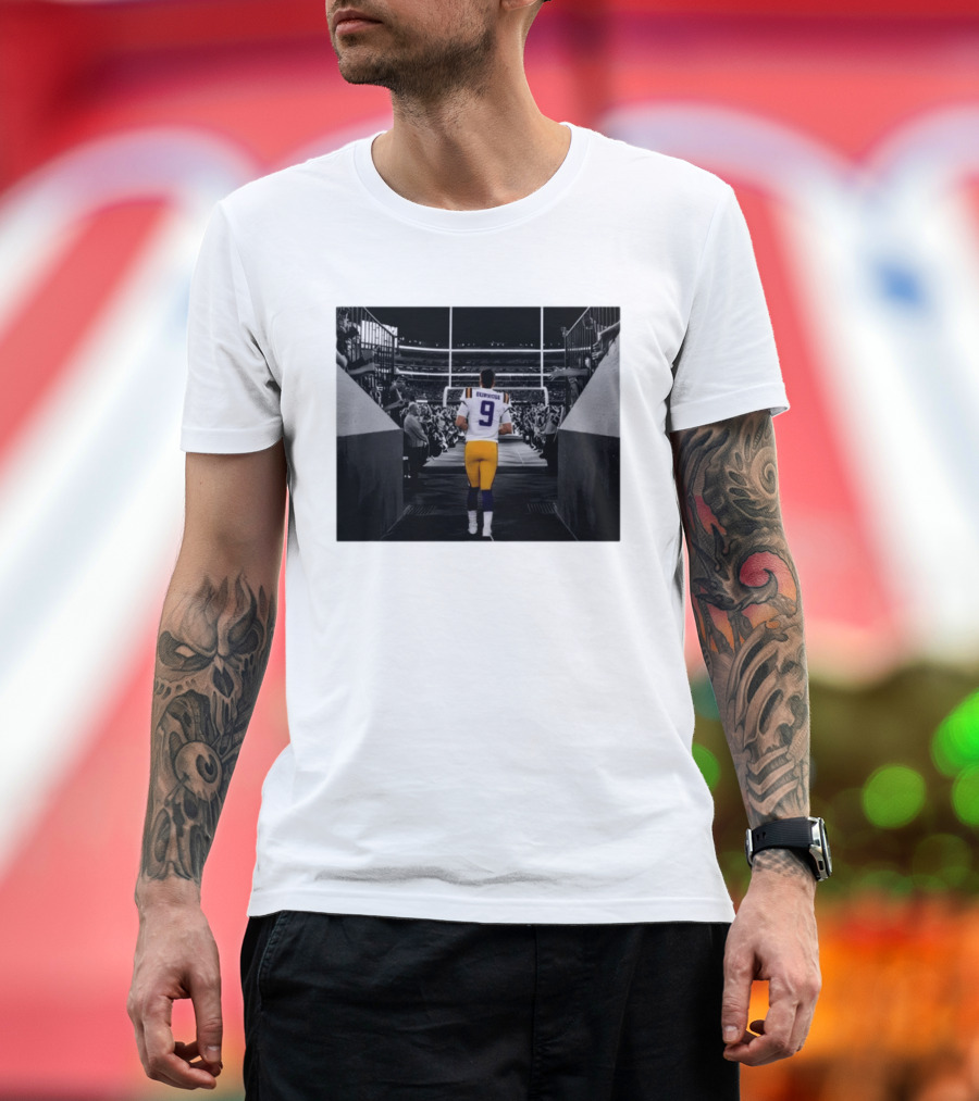 Joe Burrow 9 LSU Tigers Football Quarterback Stadium Entrance T-Shirt