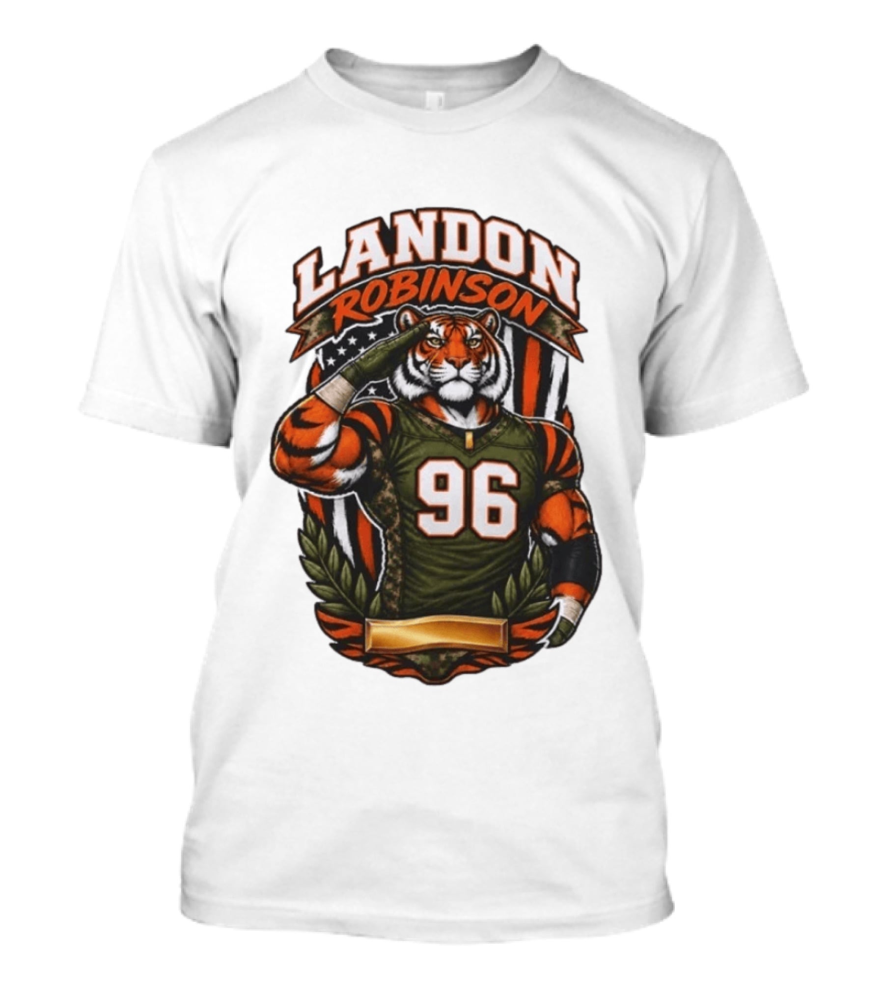 Landon Robinson 96 Tiger American Flag Salute T-Shirt