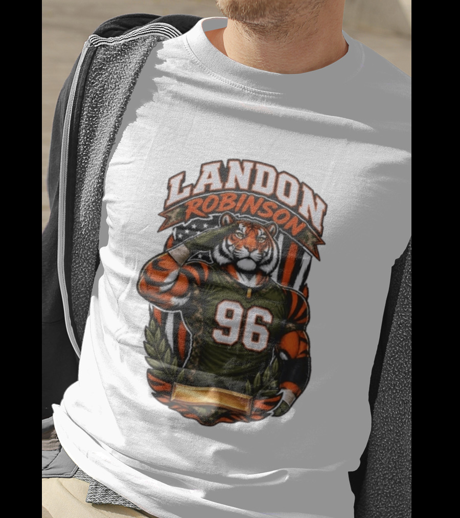 Landon Robinson 96 Tiger American Flag Salute T-Shirt