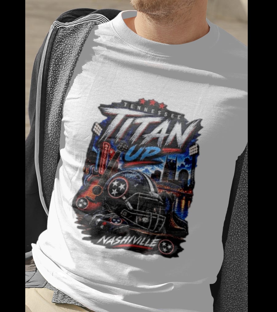 Tennessee Titan Up Football Helmet Guitar Nashville Skyline Titans T-Shirt
