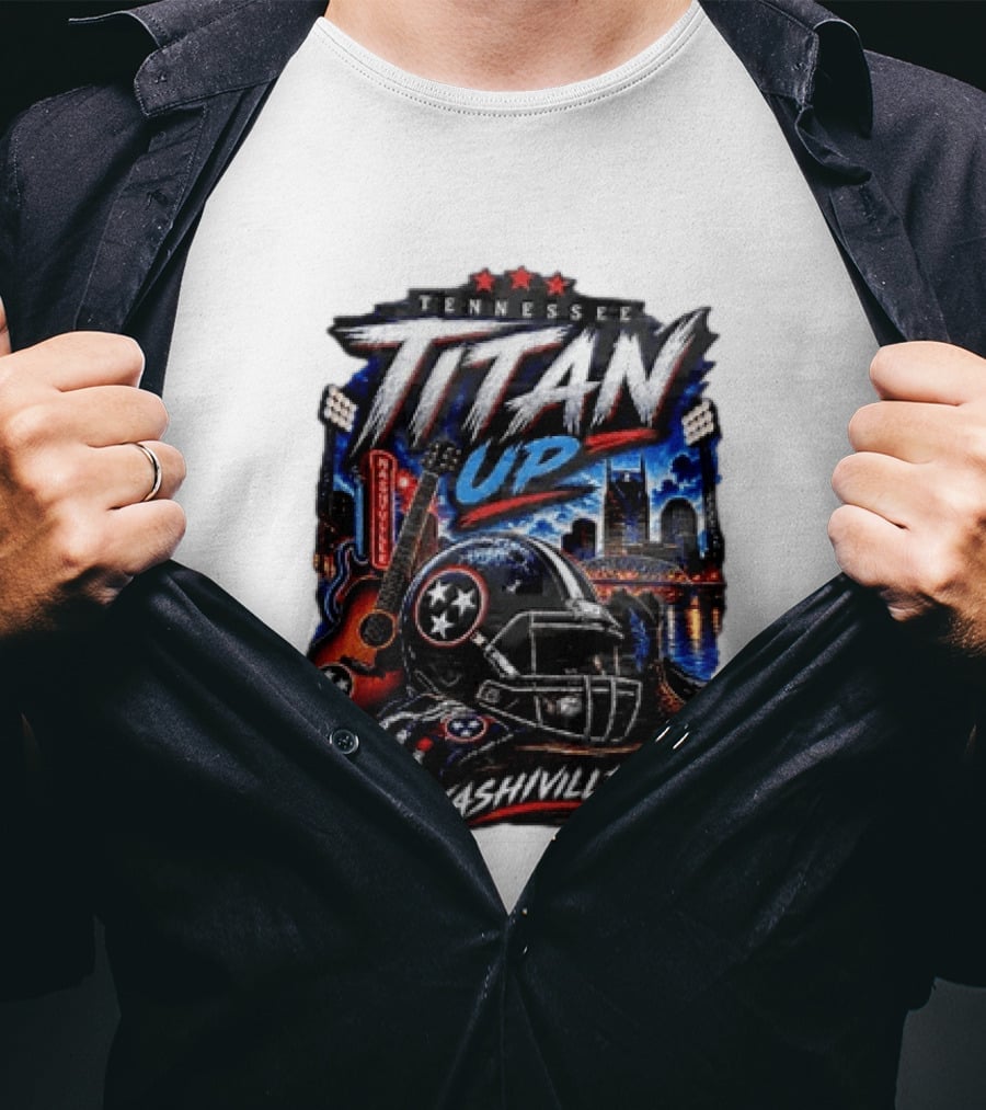 Tennessee Titan Up Football Helmet Guitar Nashville Skyline Titans T-Shirt