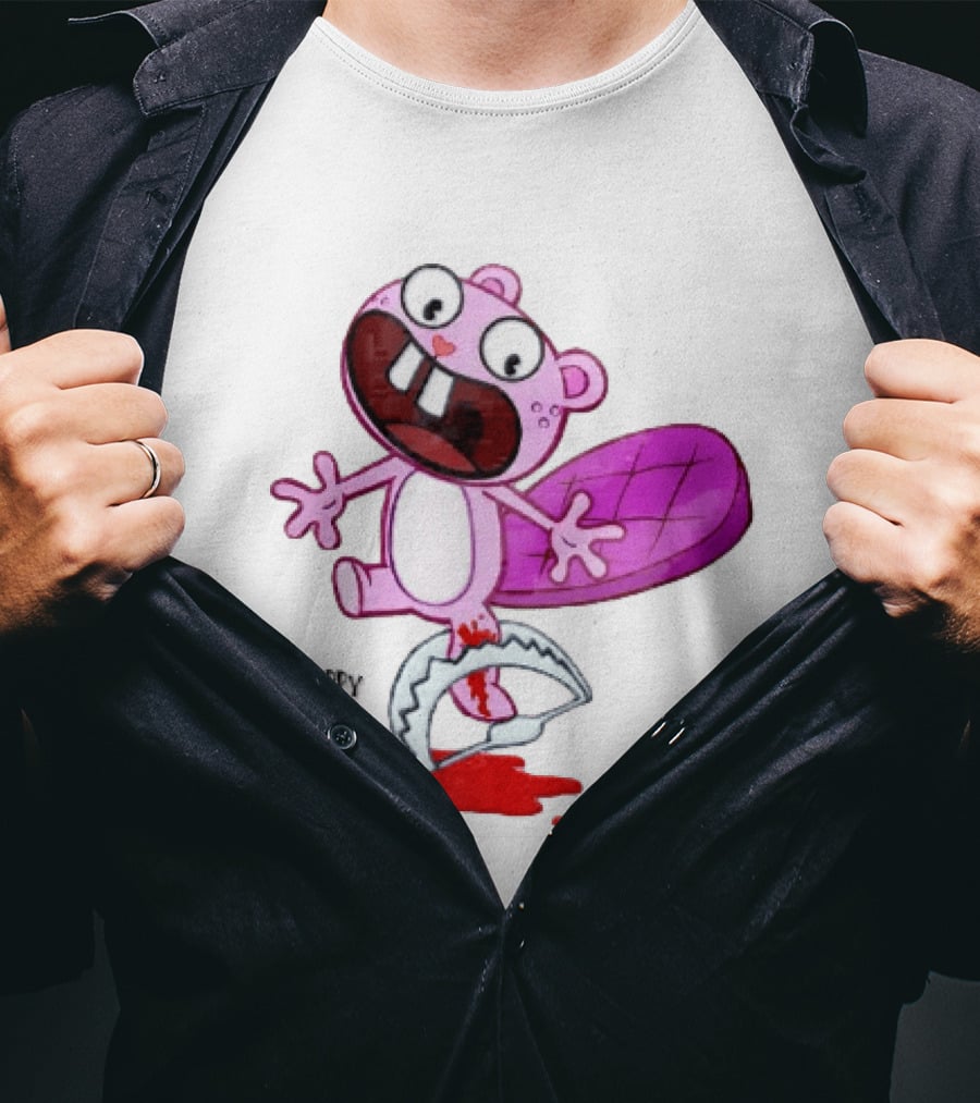 Toothy Happy Tree Friends Cartoon Beaver Stuck In Bear Trap T-Shirt