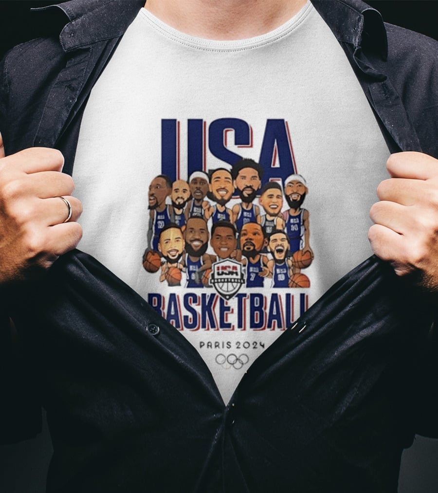 USA Basketball Team Paris 2024 Caricature Olympics T-Shirt