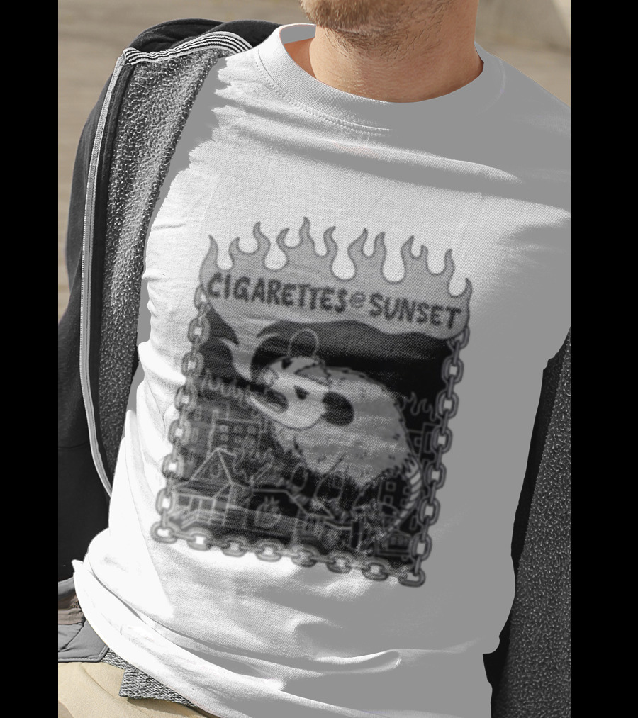 Cigarettes At Sunset OG Possum In Fiery Cityscape With Chains T-Shirt