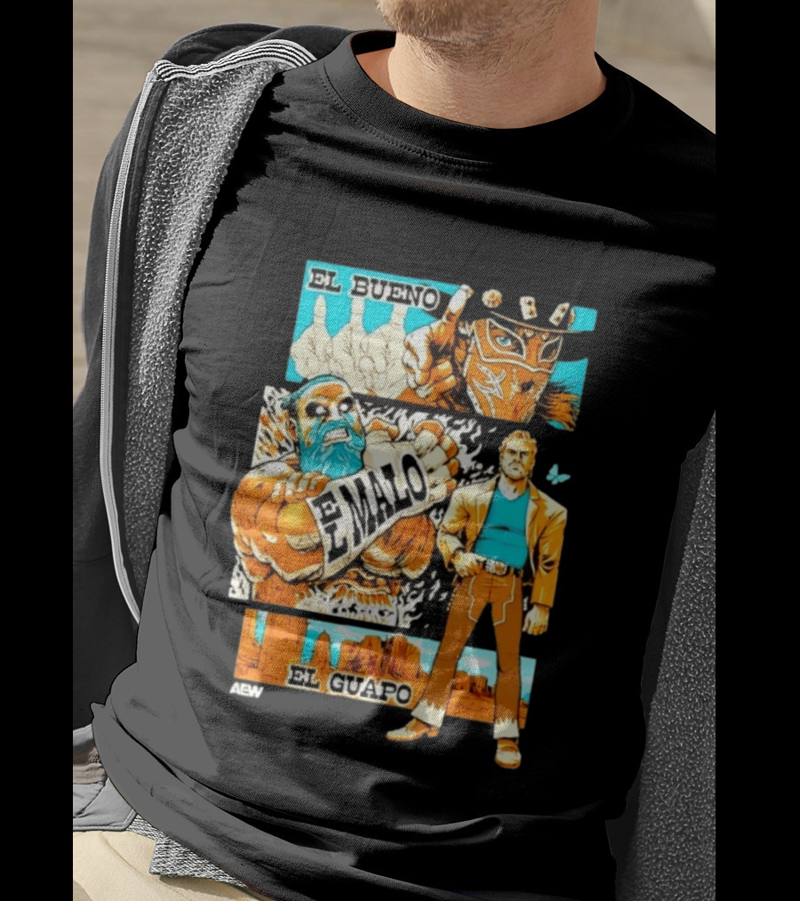 AEW El Bueno El Malo El Guapo Wrestling Comic T-Shirt
