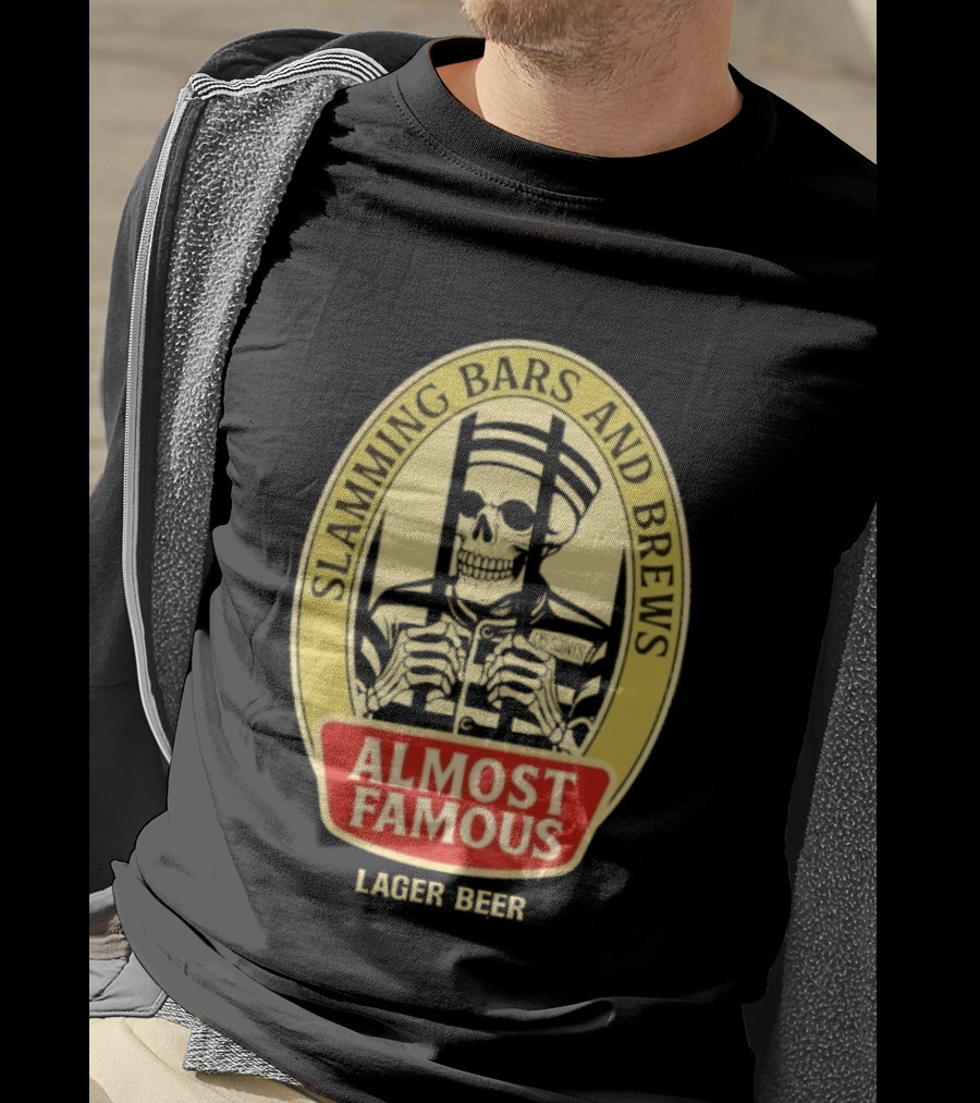 Almost Famous Slamming Bars And Brews Lager Beer Skeleton T-Shirt