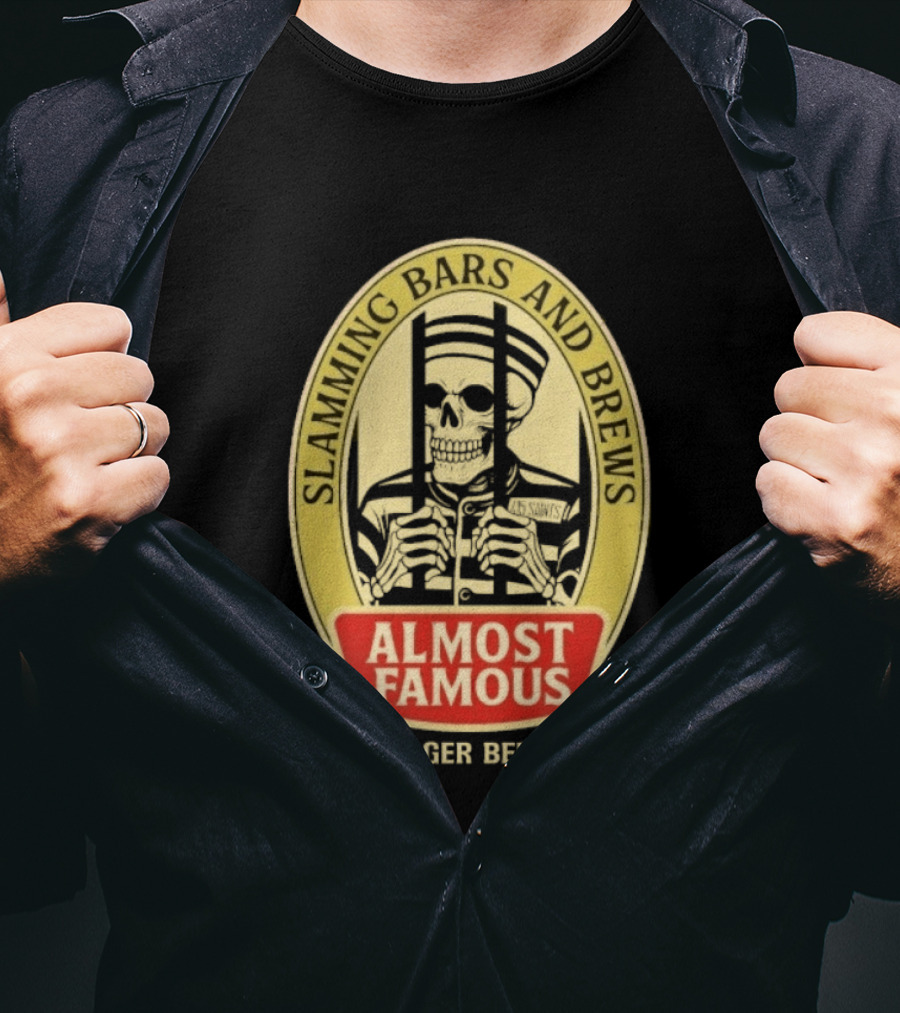 Almost Famous Slamming Bars And Brews Lager Beer Skeleton T-Shirt