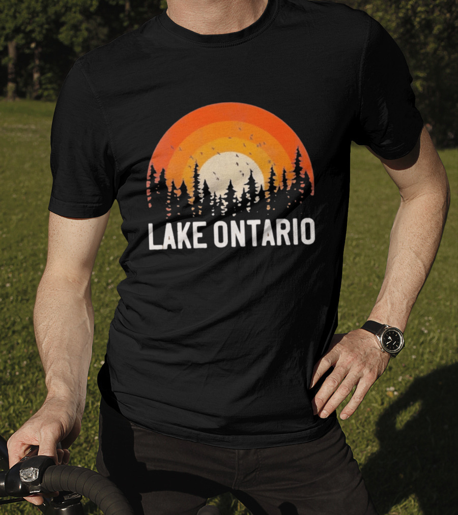 Lake Ontario Sunset Forest Birds Nature Scene With Orange Yellow Gradient T-Shirt