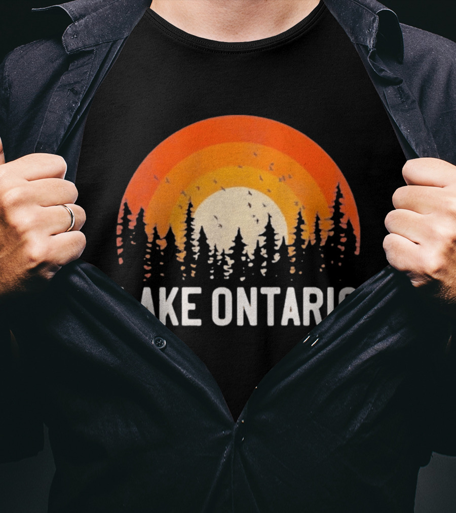Lake Ontario Sunset Forest Birds Nature Scene With Orange Yellow Gradient T-Shirt