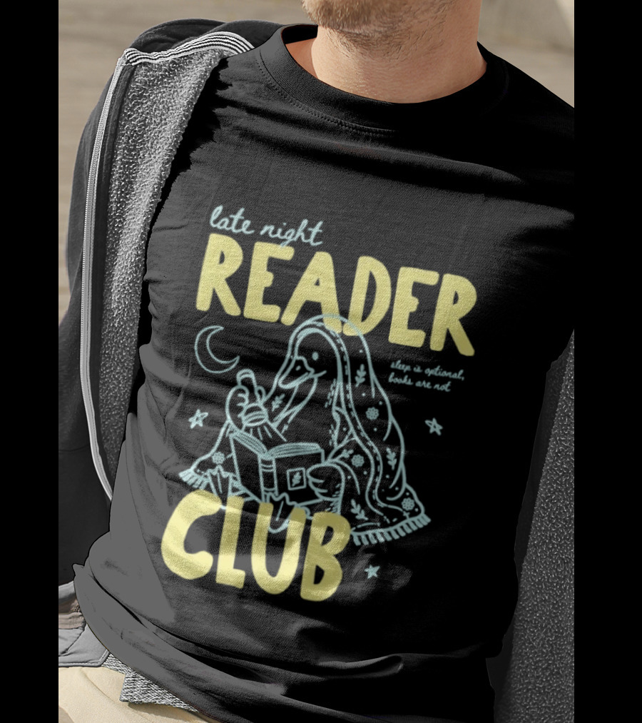 Late Night Reader Club Penguin Reading Moon Stars Sleep Is Optional Books Are Not T-Shirt