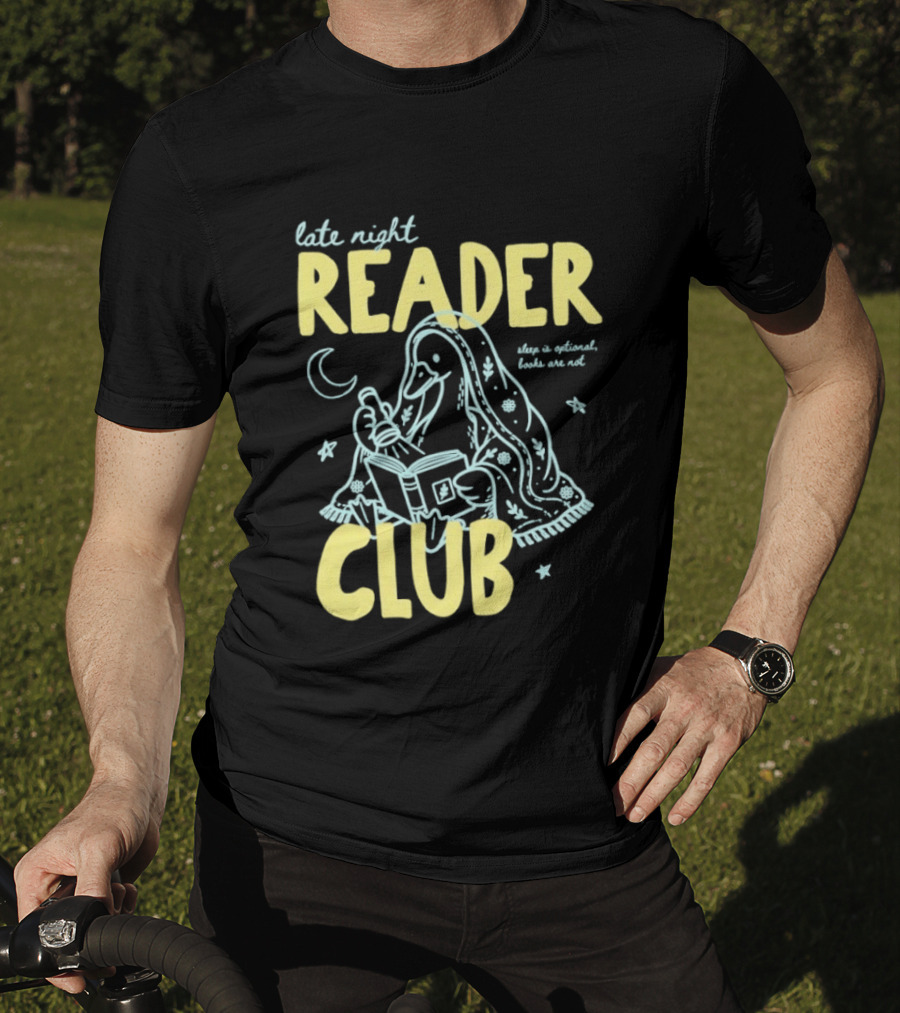 Late Night Reader Club Penguin Reading Moon Stars Sleep Is Optional Books Are Not T-Shirt