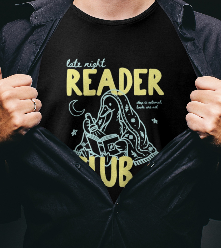 Late Night Reader Club Penguin Reading Moon Stars Sleep Is Optional Books Are Not T-Shirt