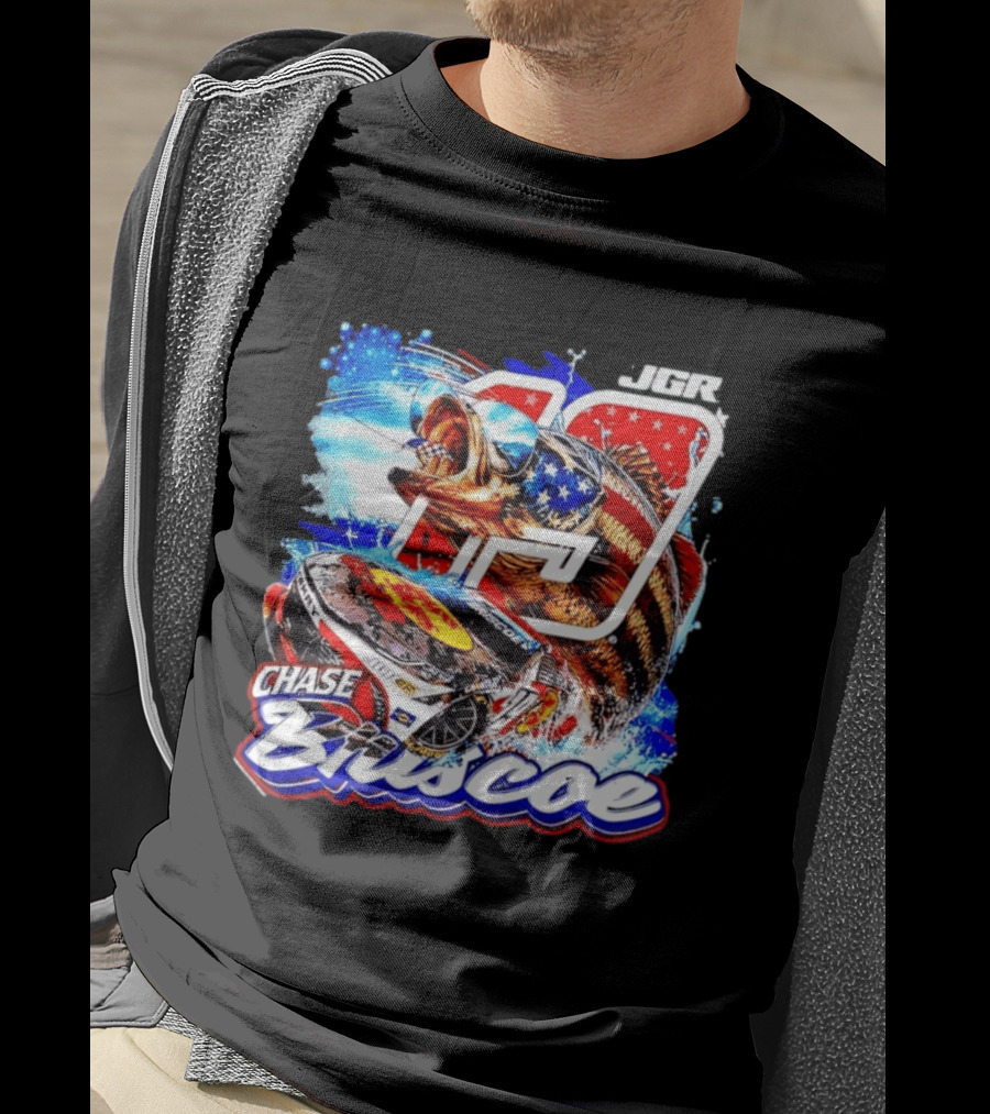 Chase Briscoe 19 JGR NASCAR Bass Pro Shops American Flag Racing Fish T-Shirt