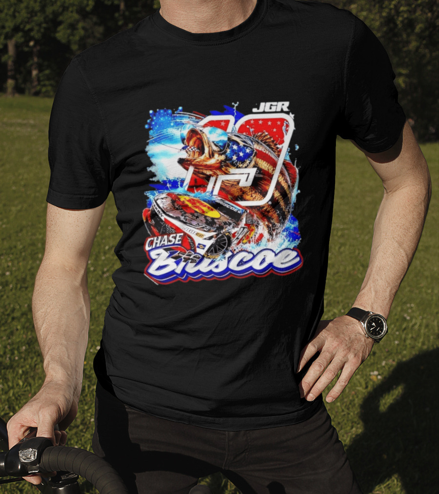 Chase Briscoe 19 JGR NASCAR Bass Pro Shops American Flag Racing Fish T-Shirt