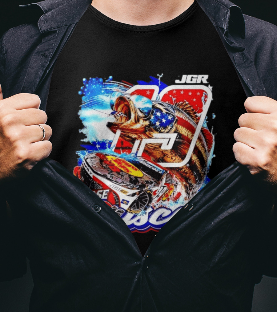 Chase Briscoe 19 JGR NASCAR Bass Pro Shops American Flag Racing Fish T-Shirt
