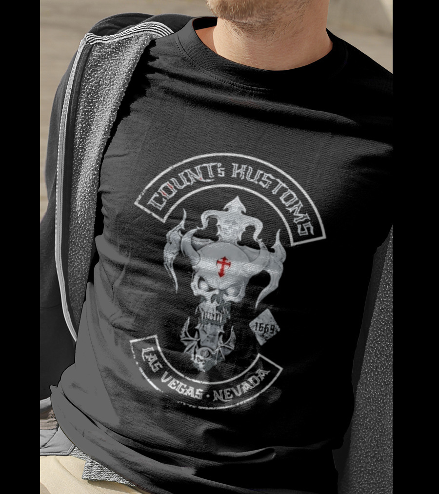 Count's Kustoms Las Vegas Nevada Skull With Cross 1669 T-Shirt