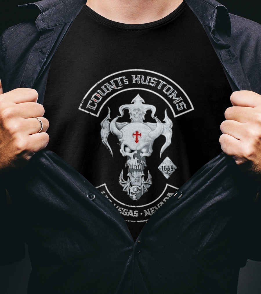 Count's Kustoms Las Vegas Nevada Skull With Cross 1669 T-Shirt