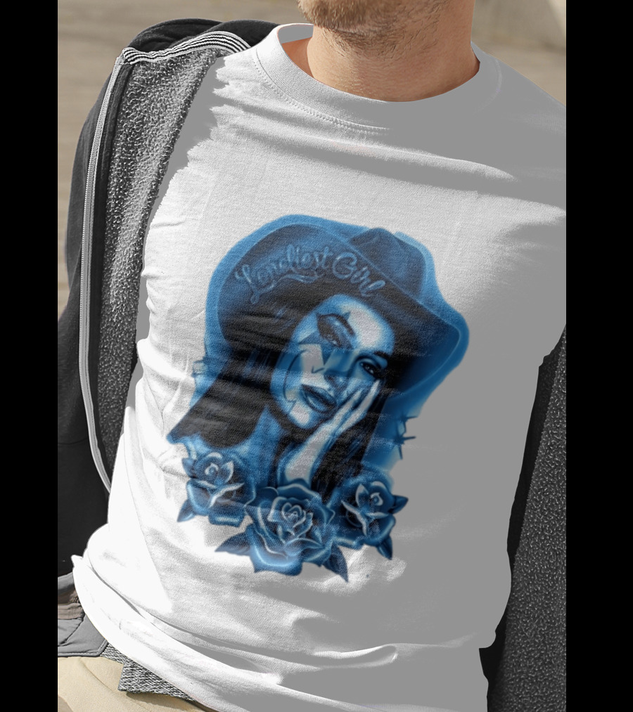 Loneliest Girl Airbrush Cowgirl In Blue With Roses T-Shirt