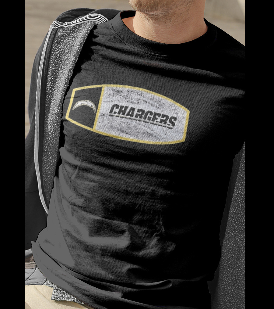 Los Angeles Chargers Distressed Look With Iconic Bolt Border T-Shirt