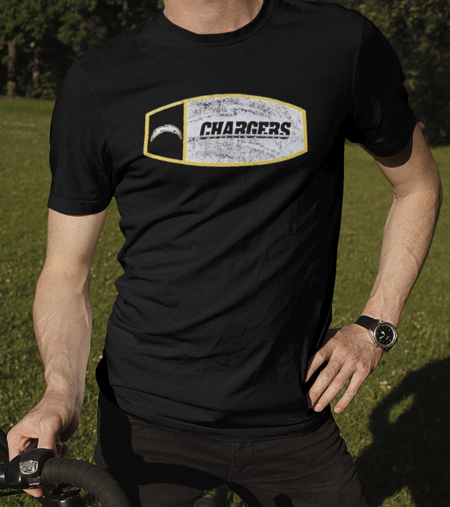 Los Angeles Chargers Distressed Look With Iconic Bolt Border T-Shirt