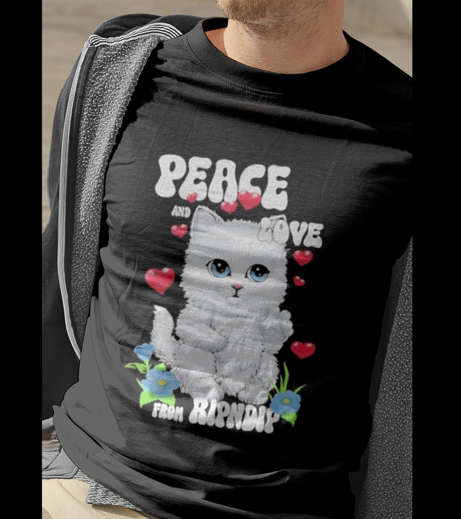 Peace And Love Ripndip Cat Kitten Hearts And Flowers T-Shirt