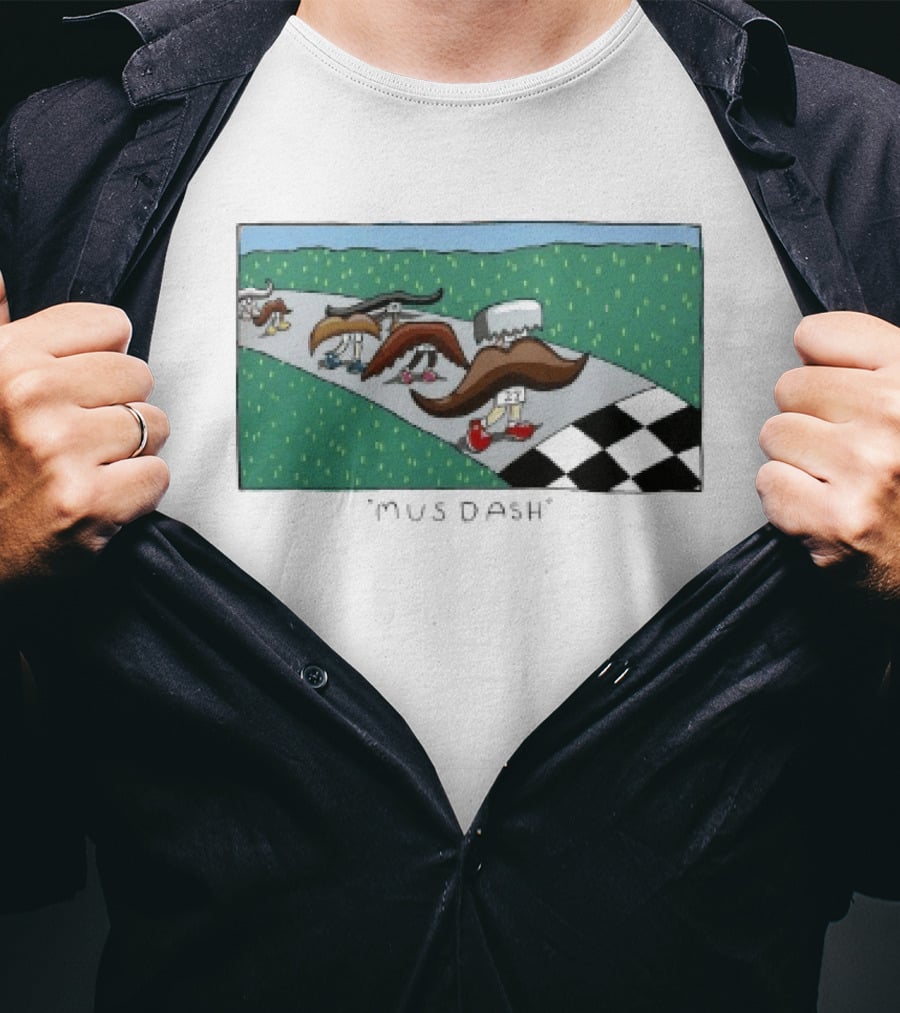 Mus Dash Mustache Race Running Pun Checkered Path Competition T-Shirt