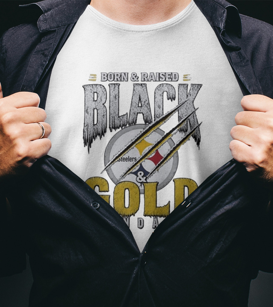 Born And Raised Pittsburgh Steelers Black Gold Sundays T-Shirt
