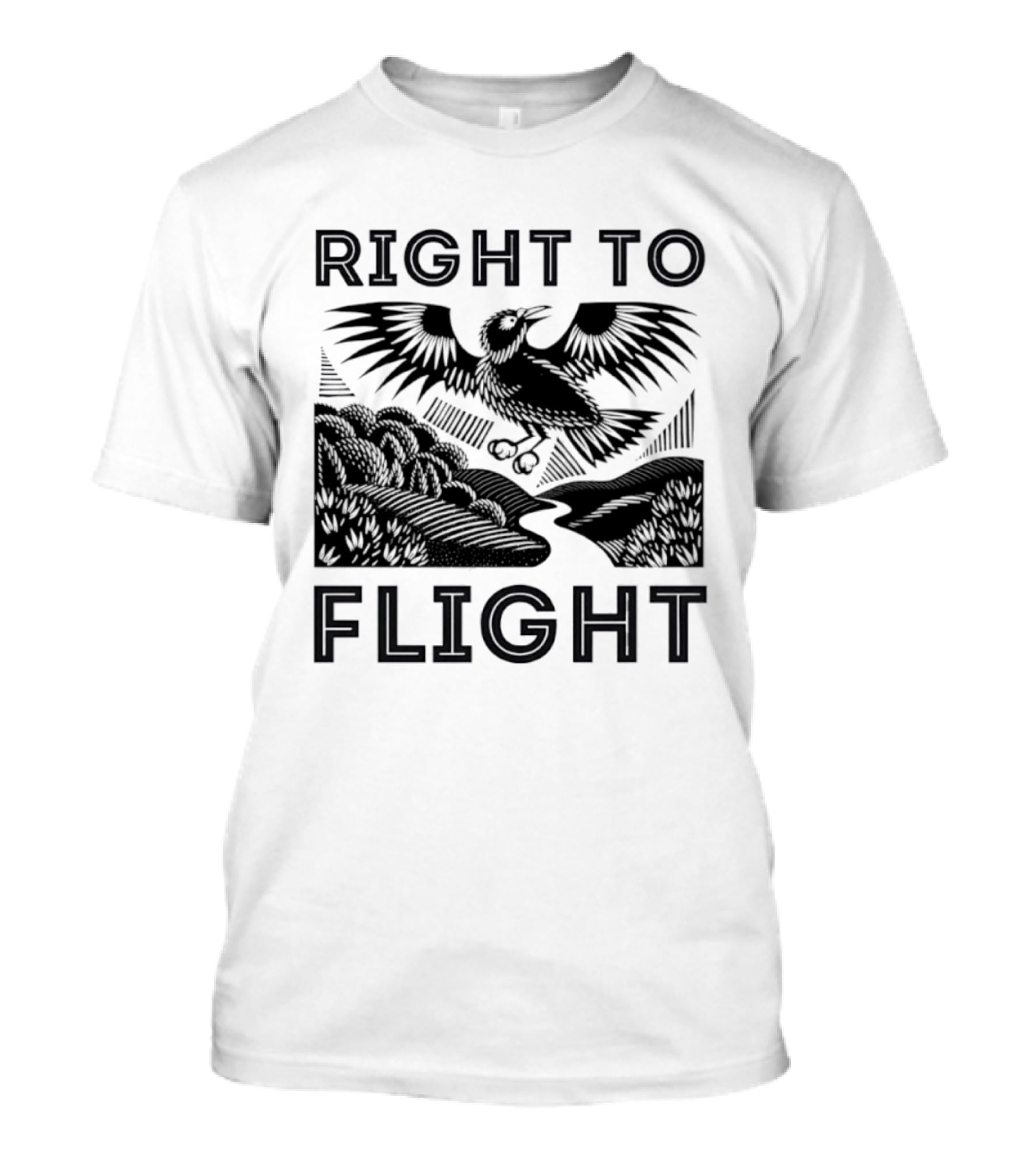 Right To Flight Raven Bird Nature Linocut T-Shirt