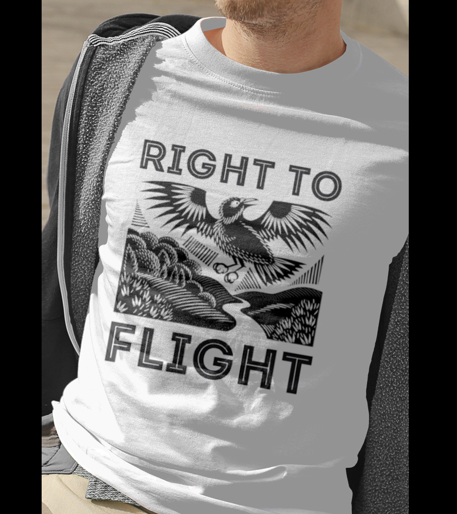 Right To Flight Raven Bird Nature Linocut T-Shirt