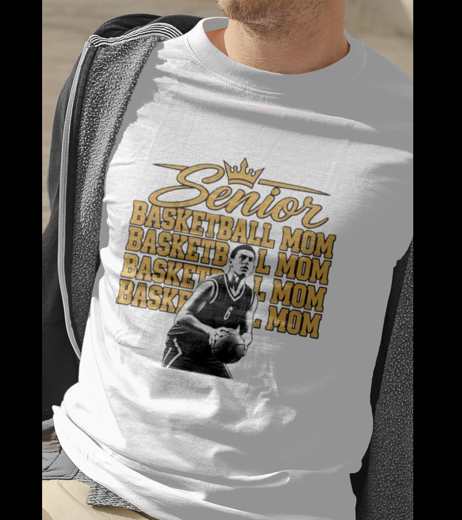 Senior Basketball Mom With Player Silhouette And Crown T-Shirt