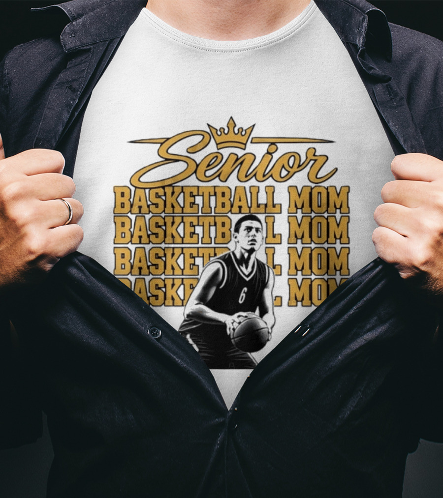 Senior Basketball Mom With Player Silhouette And Crown T-Shirt