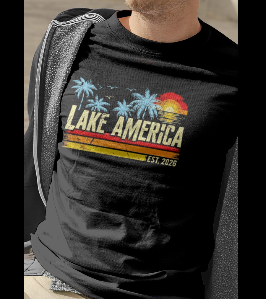 Lake America Sunset Palms Vintage Est 2026 T-Shirt