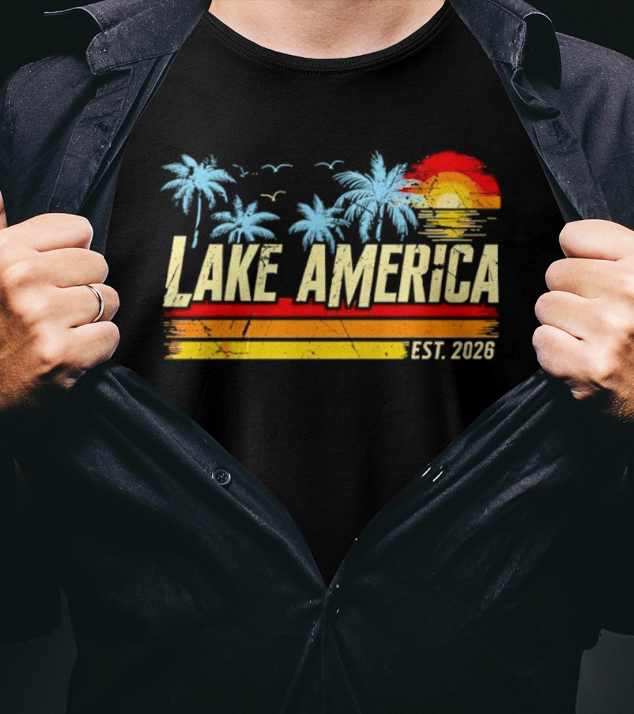 Lake America Sunset Palms Vintage Est 2026 T-Shirt