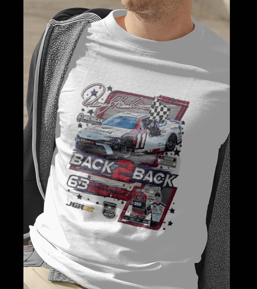 Denny Hamlin 60 NASCAR Cup Series Career Wins Back 2 Back Joe Gibbs Racing Michigan International Speedway NASCAR Cup Series Firekeepers Casino 400 T-Shirt