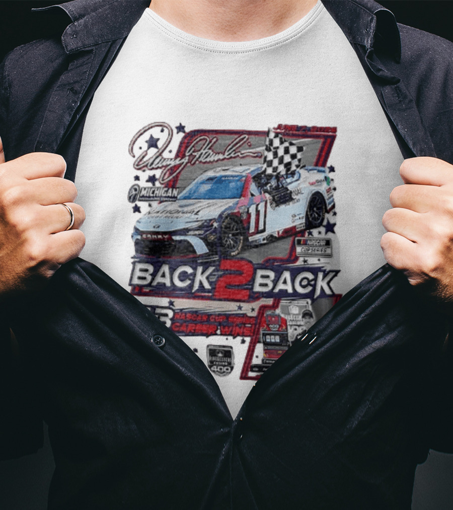 Denny Hamlin 60 NASCAR Cup Series Career Wins Back 2 Back Joe Gibbs Racing Michigan International Speedway NASCAR Cup Series Firekeepers Casino 400 T-Shirt