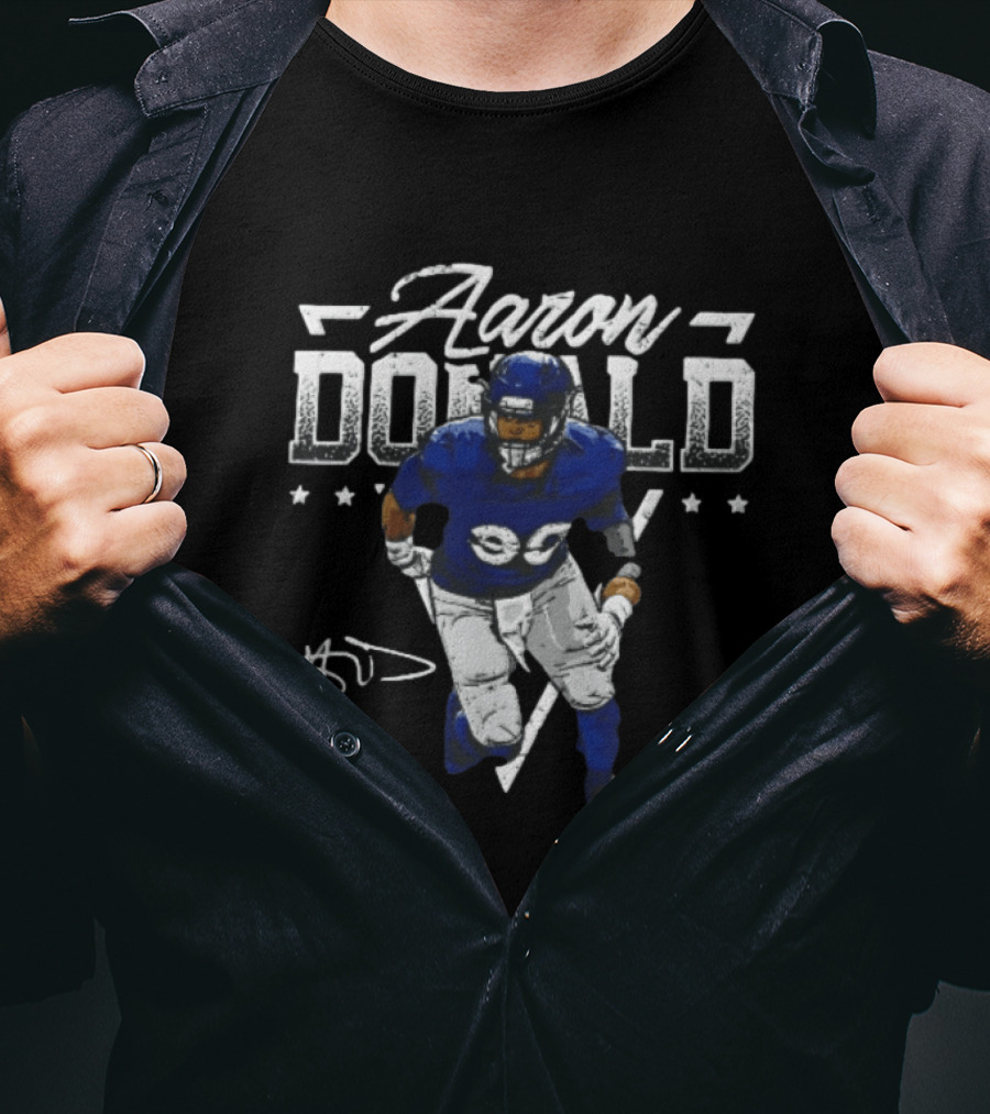 Aaron Donald Halftone Distressed Stars Player Photo T-Shirt