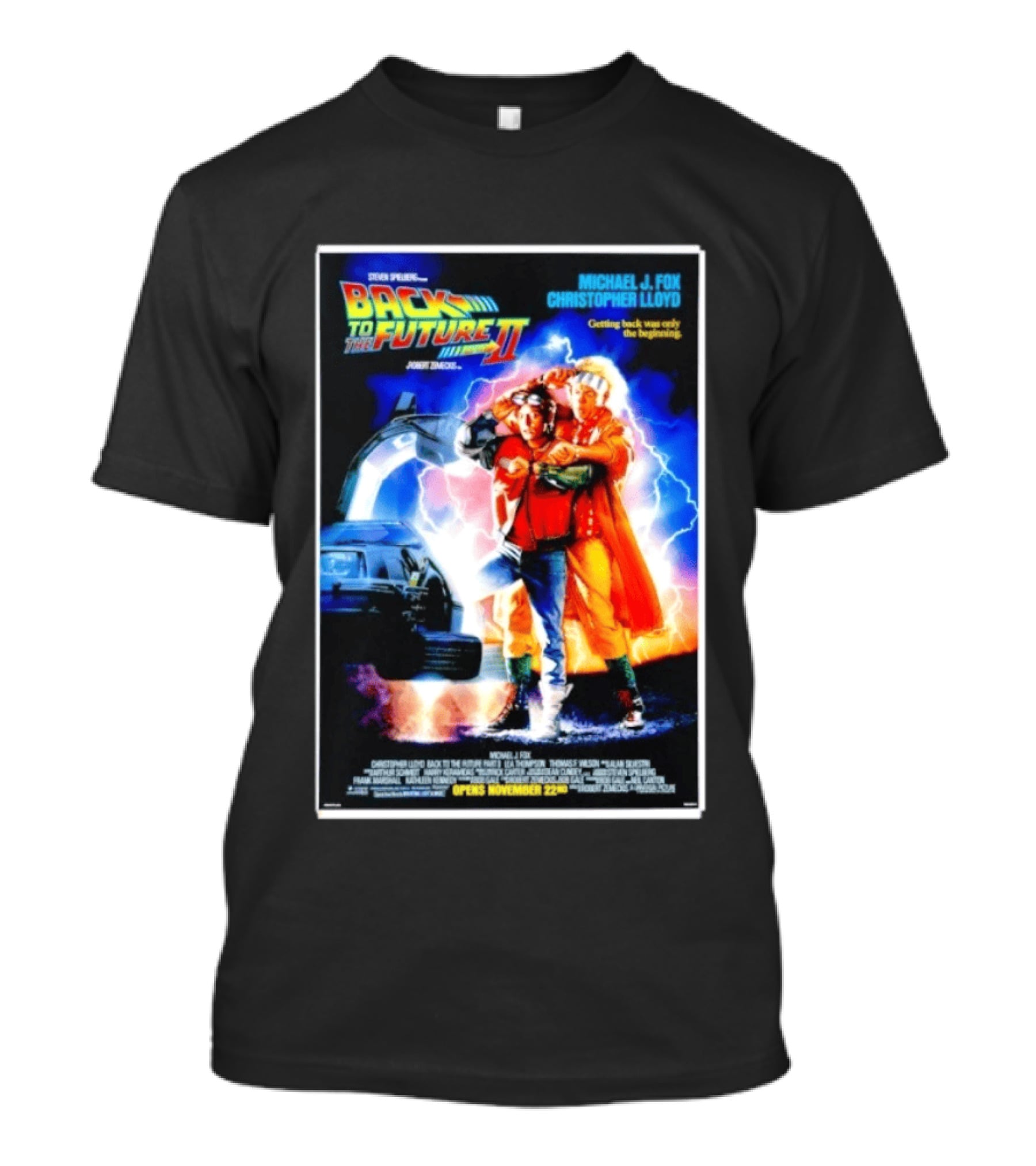 Back To The Future Part II Movie Michael J Fox Christopher Lloyd DeLorean Time Machine November 22 Spielberg T-Shirt
