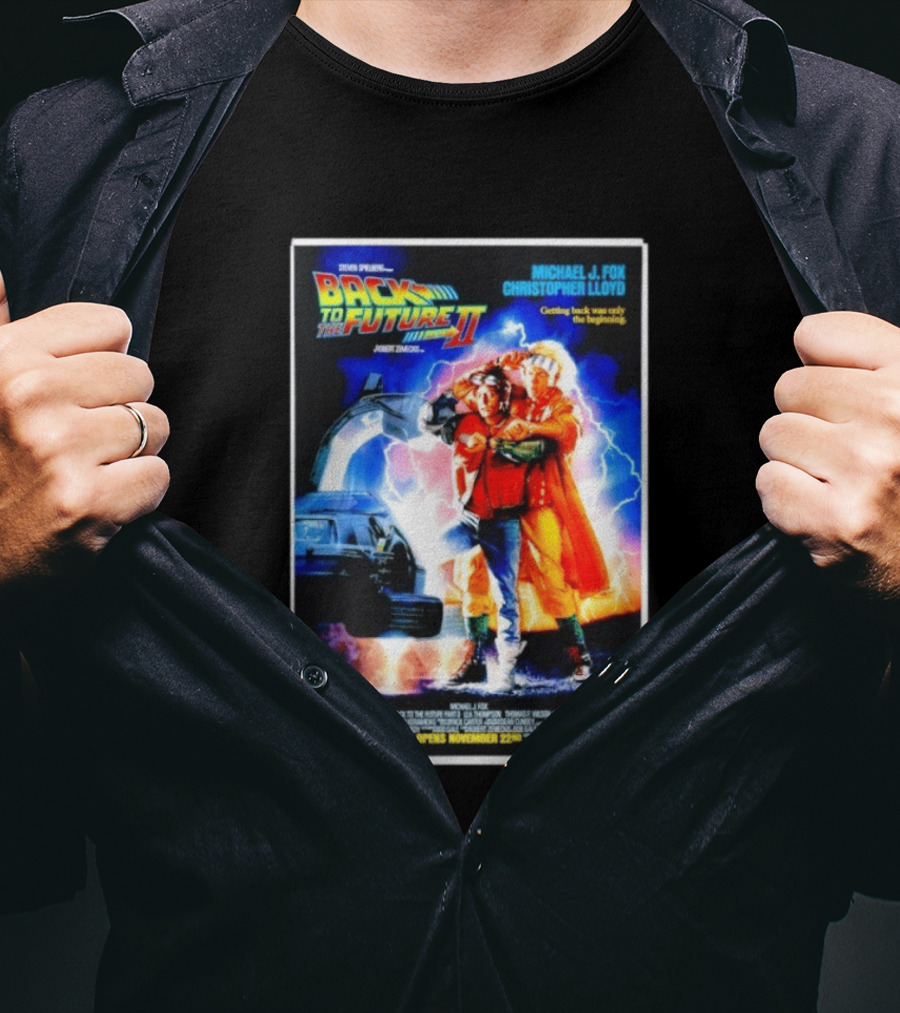 Back To The Future Part II Movie Michael J Fox Christopher Lloyd DeLorean Time Machine November 22 Spielberg T-Shirt