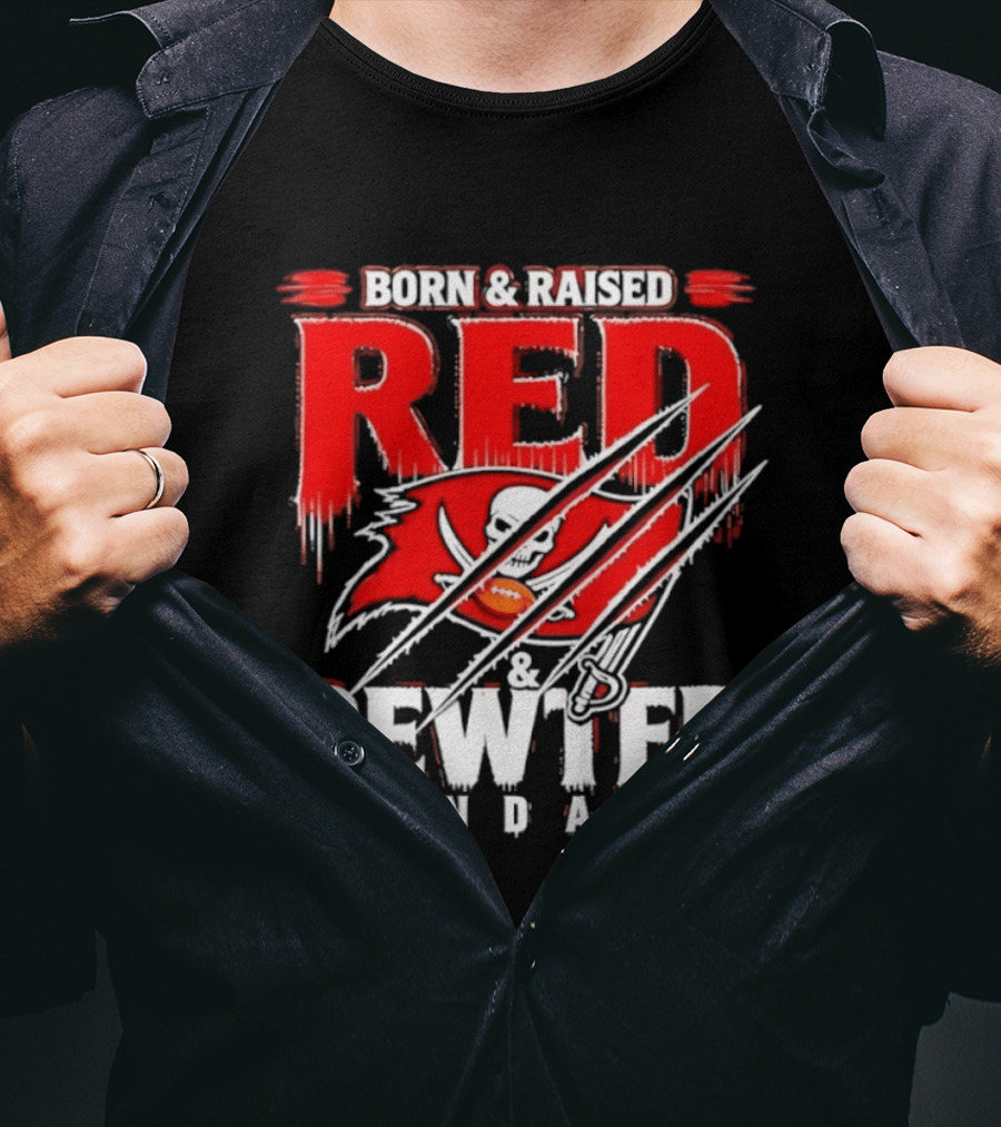 Born & Raised Red & Pewter Sundays Tampa Bay Buccaneers Fan Gear T-Shirt
