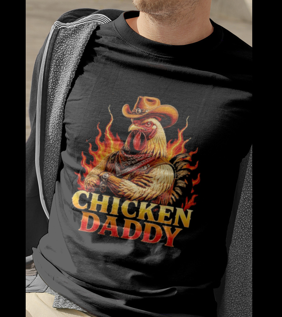Chicken Daddy Cowboy Rooster With Flames And Bandana T-Shirt