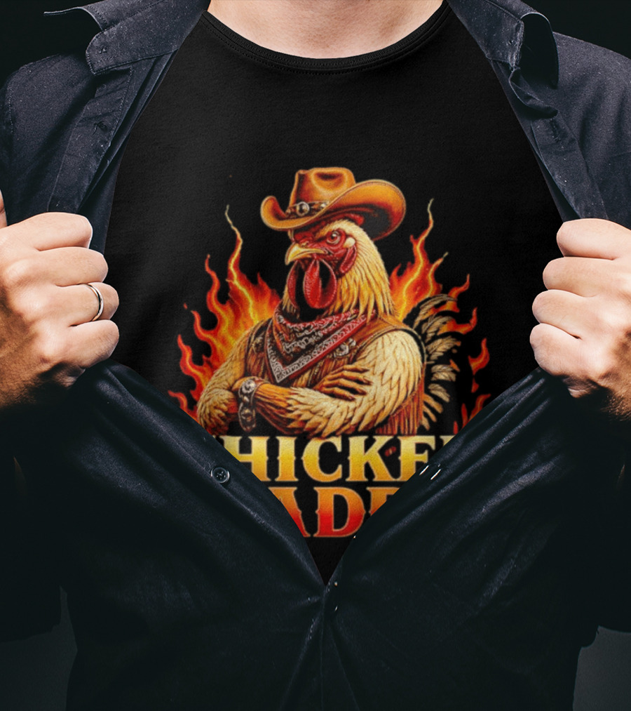 Chicken Daddy Cowboy Rooster With Flames And Bandana T-Shirt
