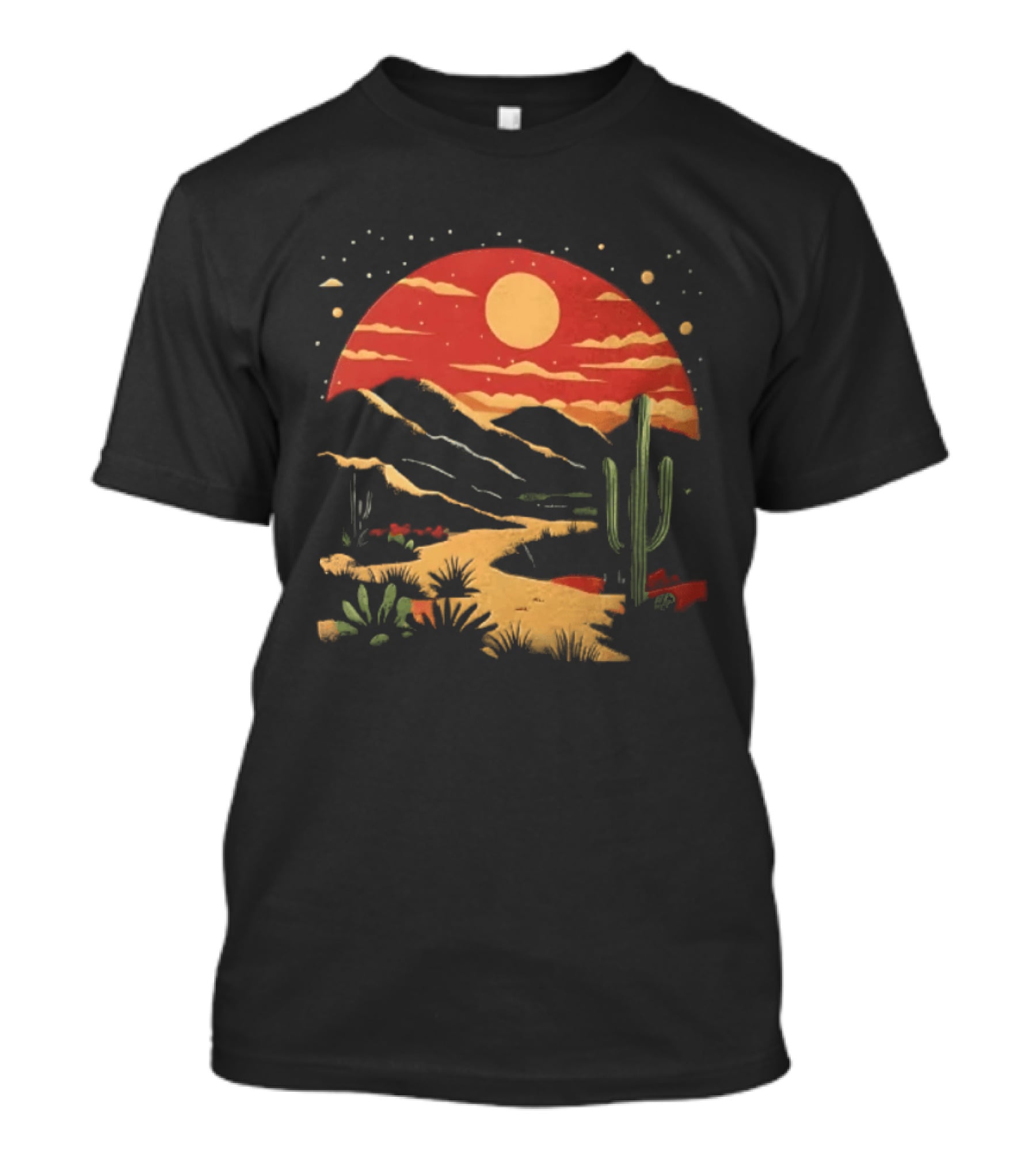 Sunset Sky Desert Saguaro Cactus Western Mountains Landscape Scene T-Shirt