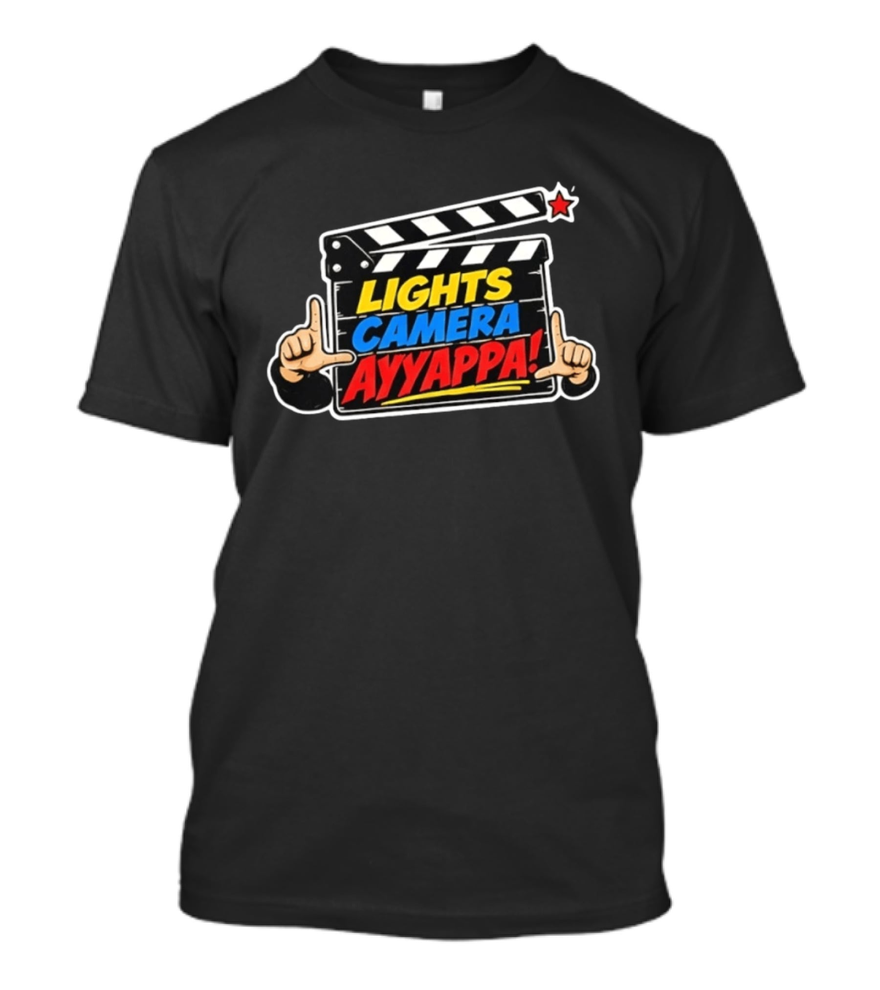 Lights Camera Ayyappa Clapperboard Theme With Film T-Shirt