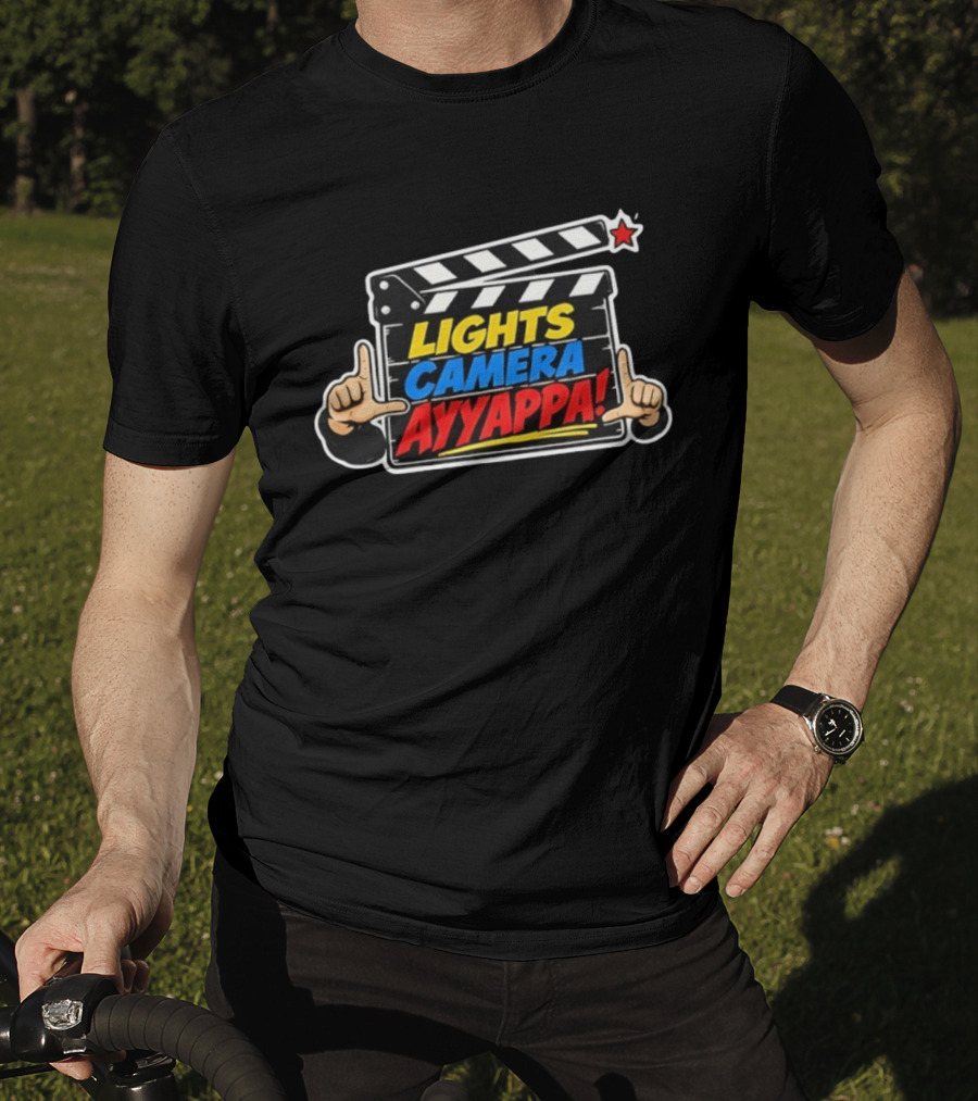 Lights Camera Ayyappa Clapperboard Theme With Film T-Shirt