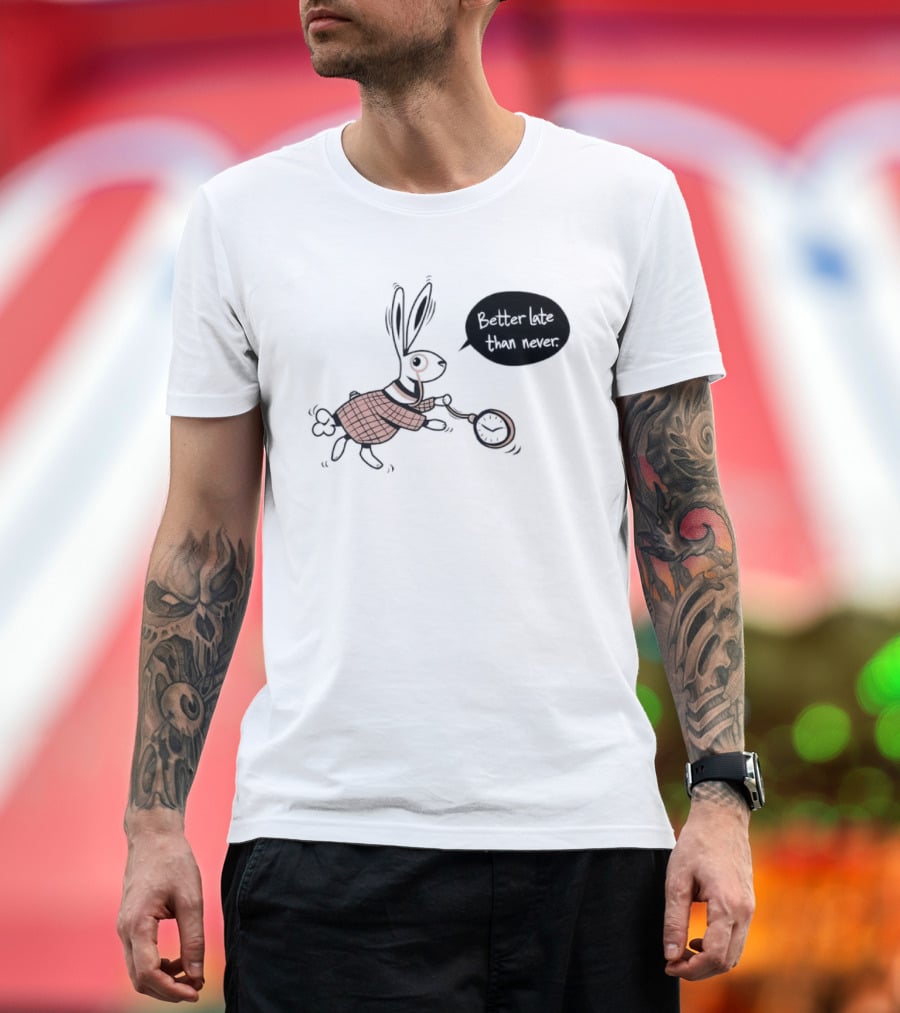 Better Late Than Never Rabbit Pocket T-Shirt