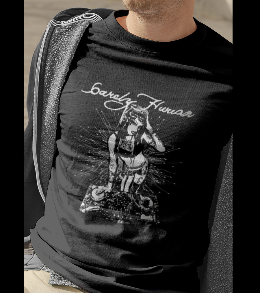 Barely Human Tattooed DJ Turntables Stencil T-Shirt