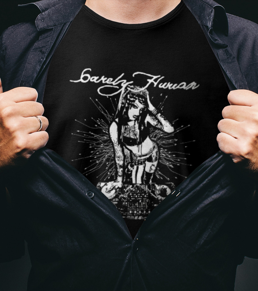 Barely Human Tattooed DJ Turntables Stencil T-Shirt
