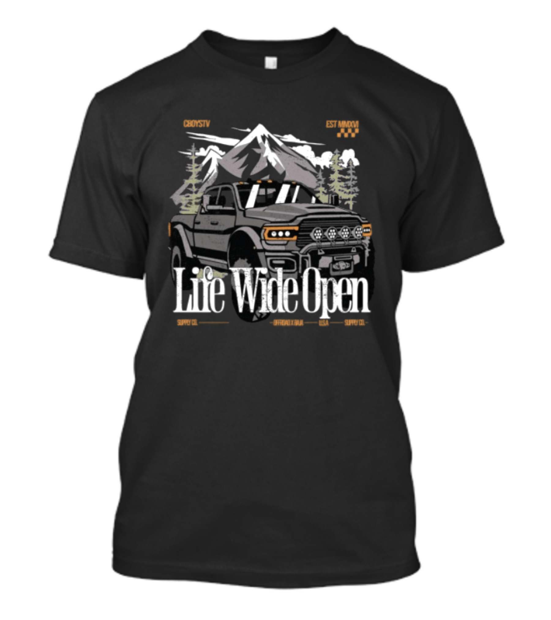 Cboystv Store Life Wide Open Ram Mountain Truck Adventure T-Shirt